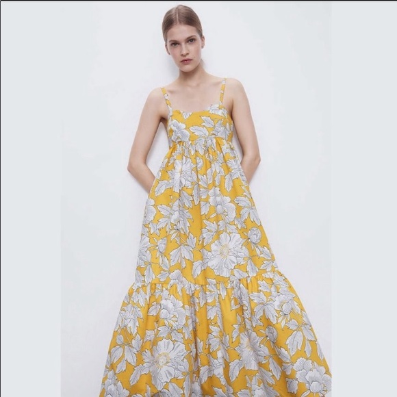 Zara Dresses | Zara Cotton Poplin Yellow Midi Sundress | Poshmark